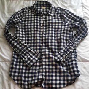 J Crew Navy and White Gingham Button Down Blouse